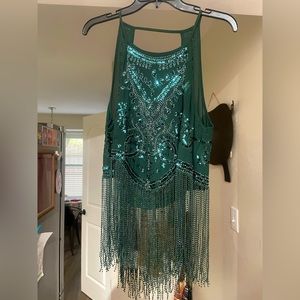 Green Open-Back Tassel Top